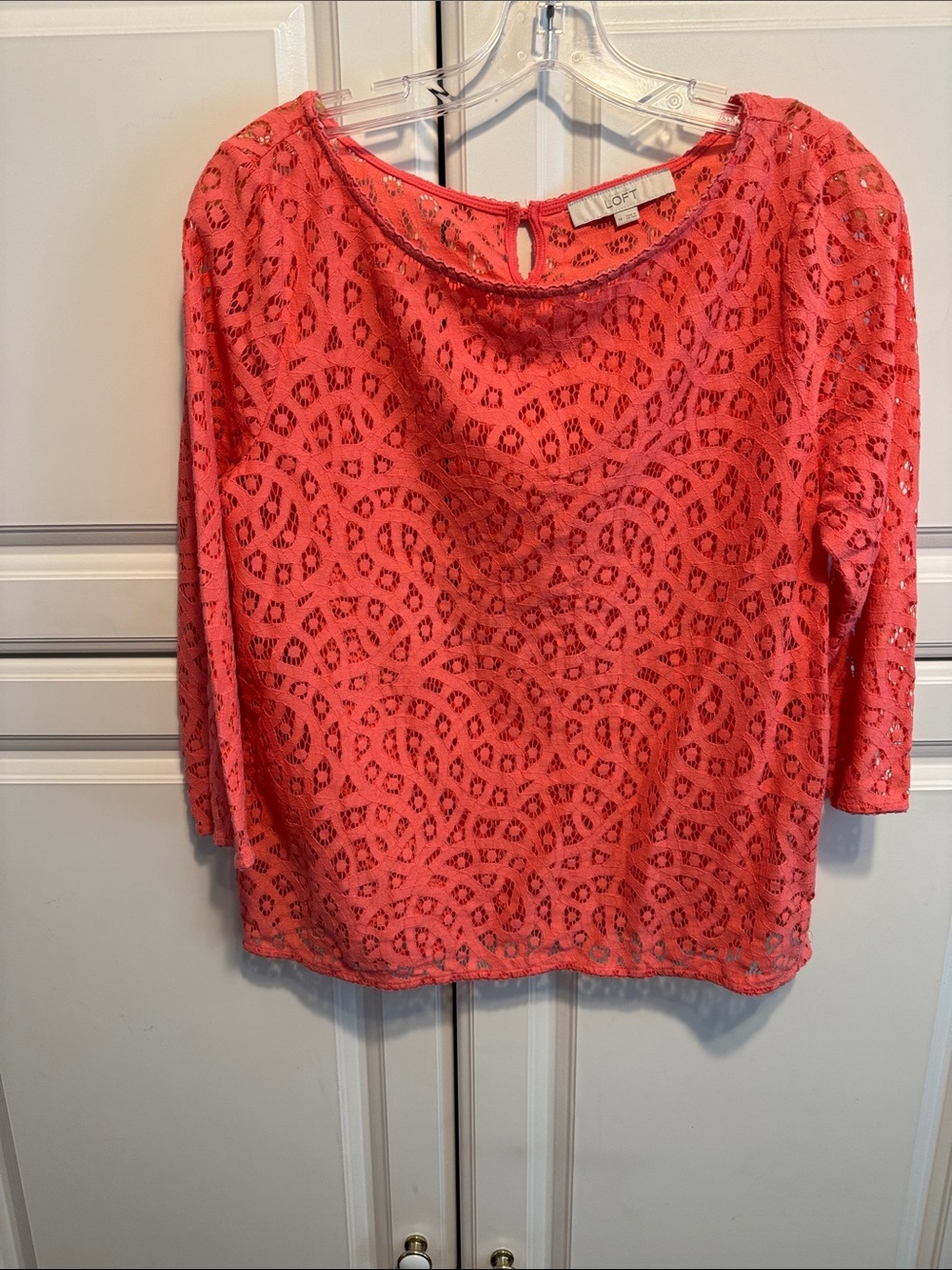 LOFT Coral Lace Crochet Three-Quarter Sleeve Blouse